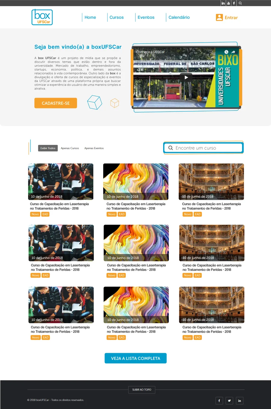 Vitrine de cursos boxUFSCar criada pela 4.events