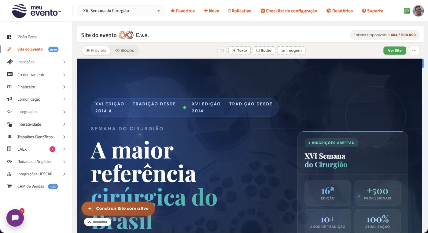Construtor de sites com IA da 4.events criando o site de um evento
